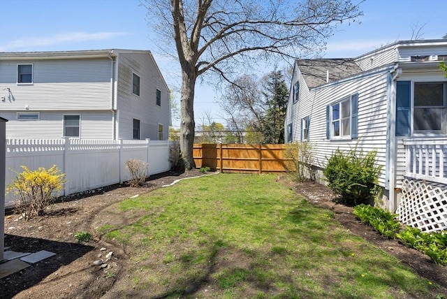 view of yard with a fenced backyard