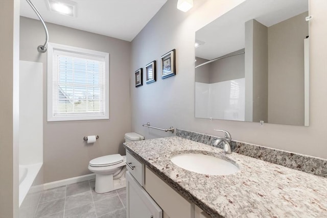 full bathroom with tile patterned floors, vanity, toilet, and shower / bath combination