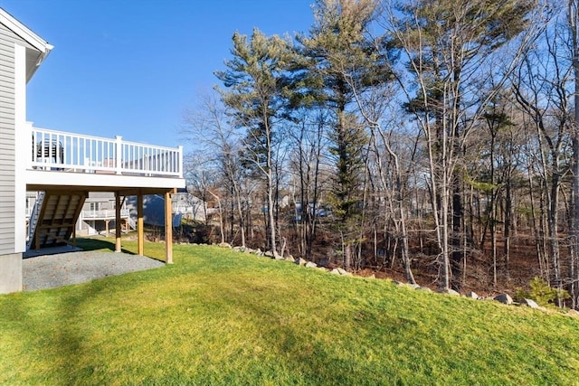 view of yard featuring a wooden deck