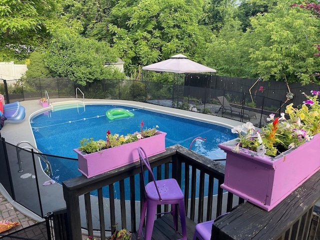 view of swimming pool with a fenced backyard