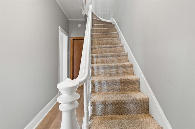 309 E Eagle St, Boston, MA 02128 - staircase featuring baseboards, crown molding, and wood finished floors