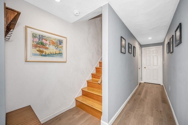 47 Patrick Rd Unit 47, Tewksbury, MA 01876 - hallway with wood finished floors, stairway, baseboards, and recessed lighting