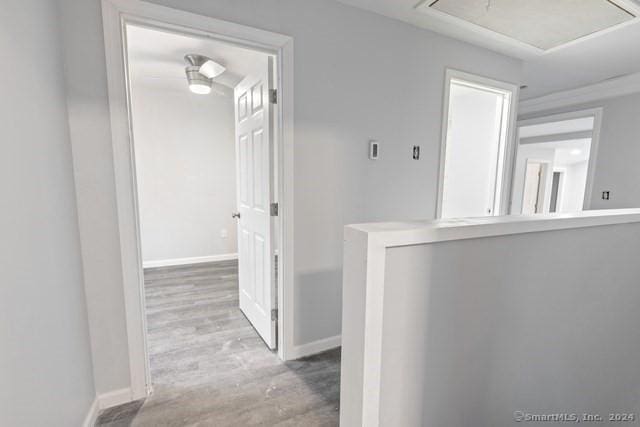 corridor with light wood-type flooring