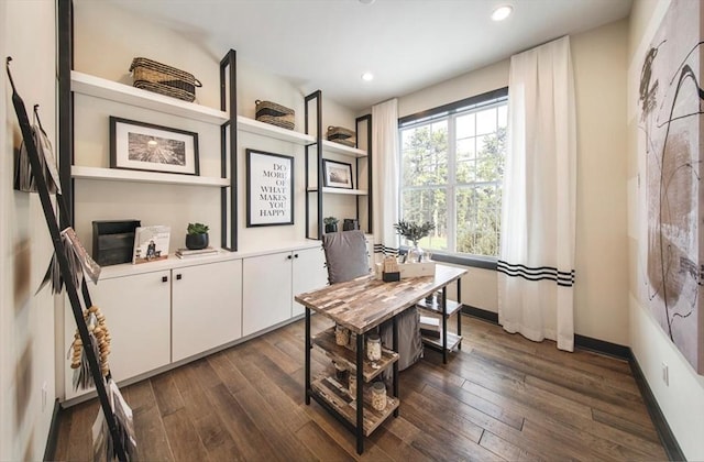 home office featuring dark hardwood / wood-style flooring