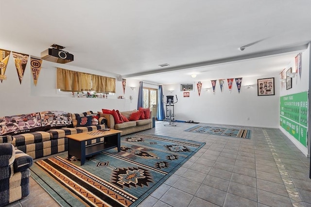 tiled living room with baseboards