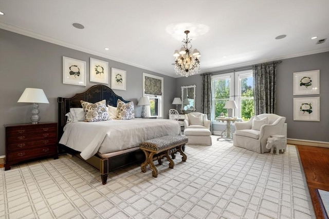 36 Commonwealth Ave Unit 2, Boston, MA 02116 - bedroom featuring a chandelier, crown molding, baseboards, recessed lighting, and light wood finished floors