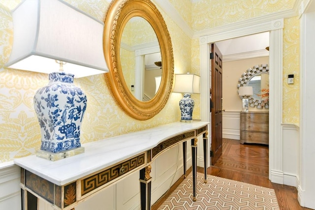 36 Commonwealth Ave Unit 2, Boston, MA 02116 - hallway with wallpapered walls, wood finished floors, and a wainscoted wall