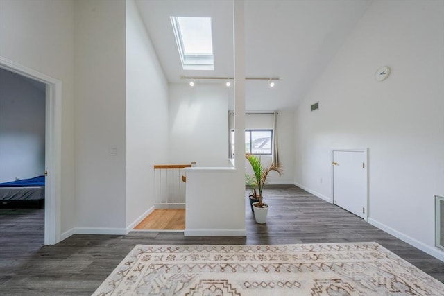 19 Burnham St Unit C2, Belmont, MA 02478 - bonus room featuring a skylight, wood finished floors, high vaulted ceiling, and baseboards