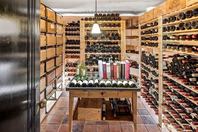 wine room with dark tile patterned flooring