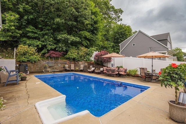 14 W Winkley St, Amesbury, MA 01913 - view of swimming pool with a patio, a fenced backyard, and outdoor dining area
