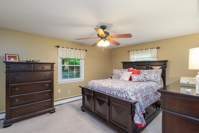 14 W Winkley St, Amesbury, MA 01913 - bedroom featuring a baseboard radiator, light carpet, and a ceiling fan