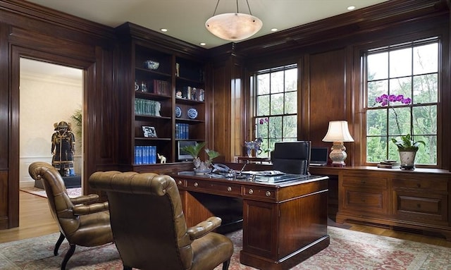 495 Hugh Cargill Rd, Concord, MA 01742 - office space featuring ornamental molding, light wood finished floors, and a decorative wall