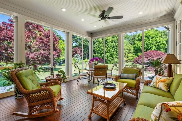 495 Hugh Cargill Rd, Concord, MA 01742 - sunroom featuring crown molding, recessed lighting, and wood-type flooring