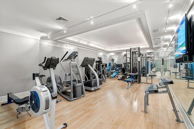 495 Hugh Cargill Rd, Concord, MA 01742 - exercise room with crown molding, wood finished floors, and visible vents