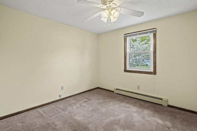 395 Franklin Rd, Fitchburg, MA 01420 - empty room featuring a baseboard heating unit, carpet flooring, ceiling fan, and baseboards