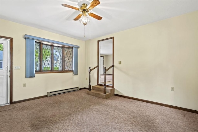 395 Franklin Rd, Fitchburg, MA 01420 - unfurnished room featuring a baseboard radiator, carpet floors, ceiling fan, and baseboards