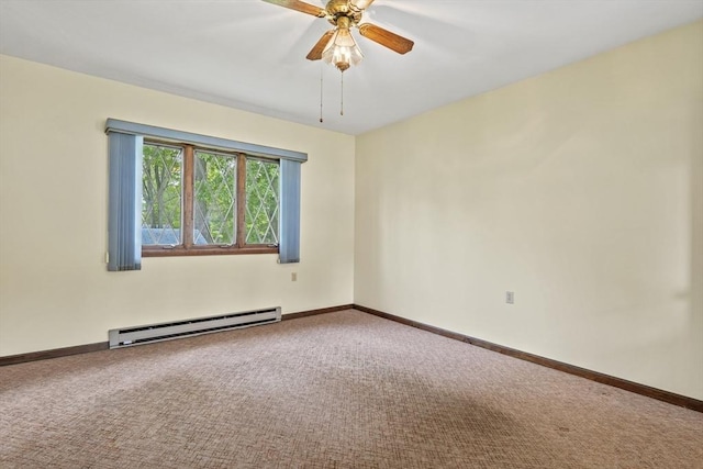 395 Franklin Rd, Fitchburg, MA 01420 - carpeted empty room with a baseboard radiator, baseboards, and ceiling fan