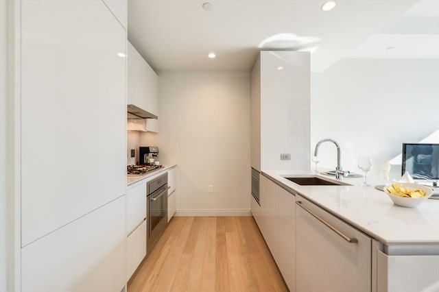 kitchen with a sink, modern cabinets, and stainless steel appliances