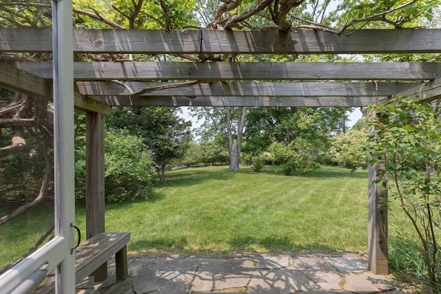 40 Scotchmans Ln, West Tisbury, MA 02575 - view of grassy yard with a pergola and a patio