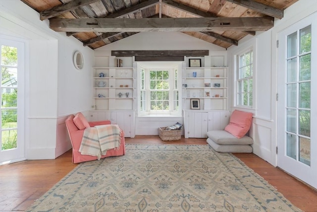 40 Scotchmans Ln, West Tisbury, MA 02575 - sitting room with healthy amount of natural light, wood finished floors, and wooden ceiling