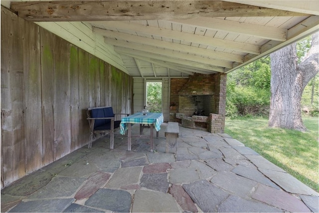 40 Scotchmans Ln, West Tisbury, MA 02575 - view of patio with an outdoor brick fireplace