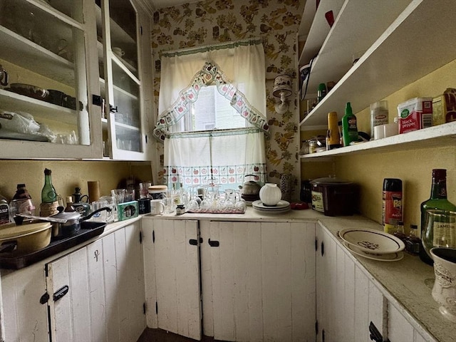 78 Allyn St, Holyoke, MA 01040 - kitchen with open shelves, white cabinetry, and light countertops