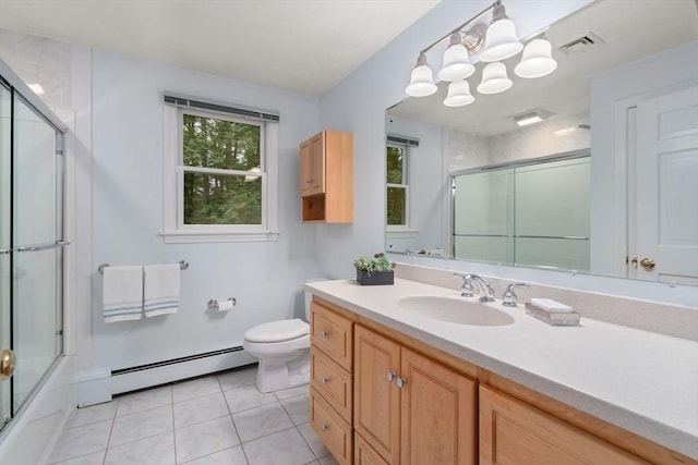 67 Flanagan Dr, Framingham, MA 01701 - full bathroom with a baseboard radiator, vanity, tile patterned flooring, and enclosed tub / shower combo