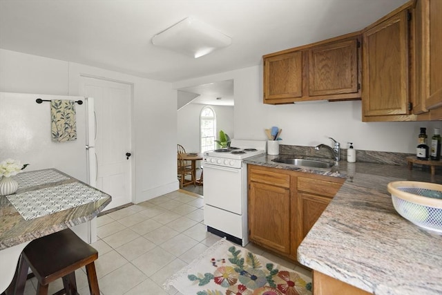 185 Woodland St, Natick, MA 01760 - kitchen featuring white appliances, a sink, brown cabinets, and light tile patterned floors