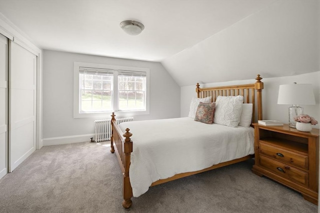 185 Woodland St, Natick, MA 01760 - bedroom featuring radiator, carpet floors, lofted ceiling, and baseboards