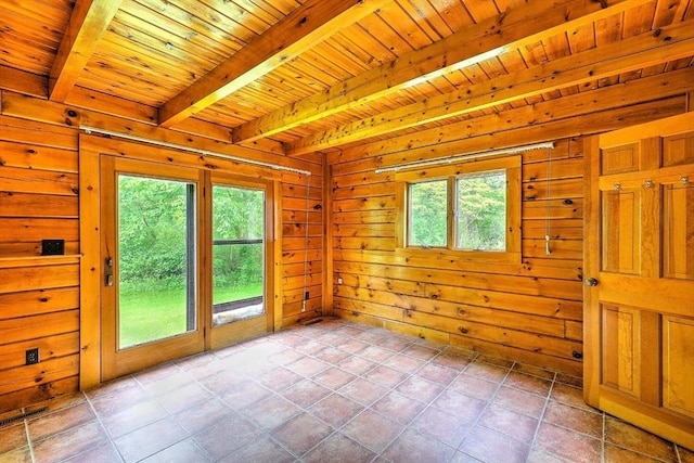 1175 Main Rd, Westport, MA 02790 - unfurnished room featuring wood ceiling with exposed beams and wooden walls
