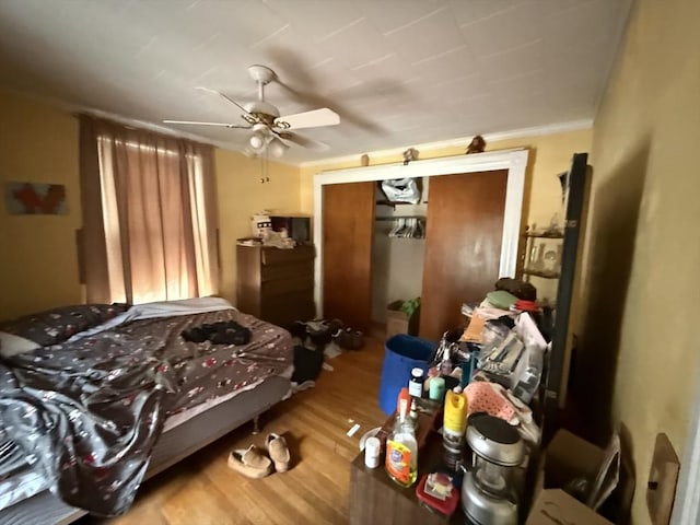 156 Euclid Ave, Lynn, MA 01904 - bedroom with wood finished floors, crown molding, a closet, and ceiling fan