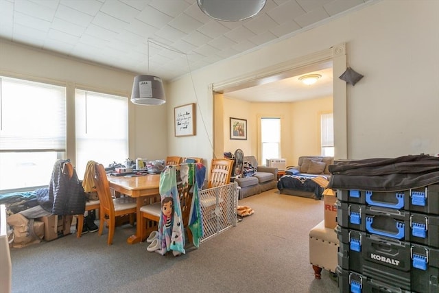 view of carpeted dining space