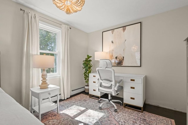 40 Brewster Rd, Cohasset, MA 02025 - office area featuring wood finished floors and a baseboard heating unit