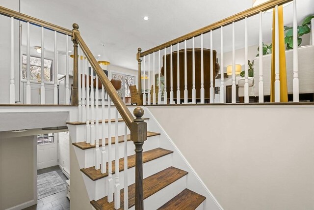 40 Brewster Rd, Cohasset, MA 02025 - staircase featuring recessed lighting and wood finished floors