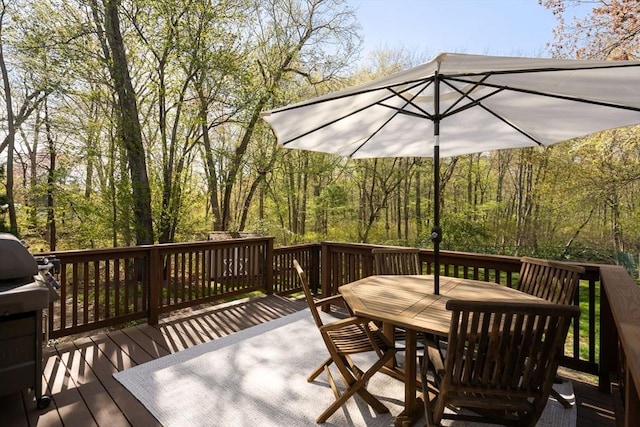 40 Brewster Rd, Cohasset, MA 02025 - wooden deck featuring outdoor dining area, grilling area, and a view of trees