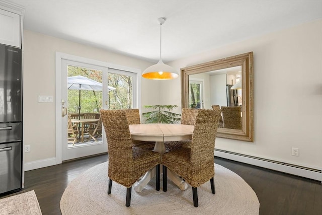 40 Brewster Rd, Cohasset, MA 02025 - dining room with dark wood-type flooring, a baseboard heating unit, and baseboards