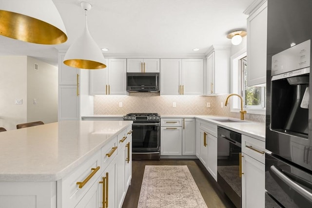 40 Brewster Rd, Cohasset, MA 02025 - kitchen featuring stainless steel gas range oven, fridge, black dishwasher, dark wood-style flooring, and a sink