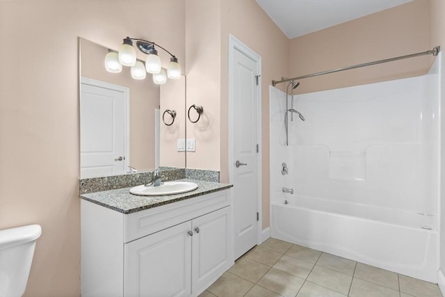 full bathroom featuring tile patterned floors, vanity,  shower combination, and toilet