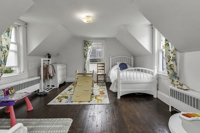 5 Bow St, Townsend, MA 01469 - bedroom featuring radiator, hardwood / wood-style floors, vaulted ceiling, and baseboards