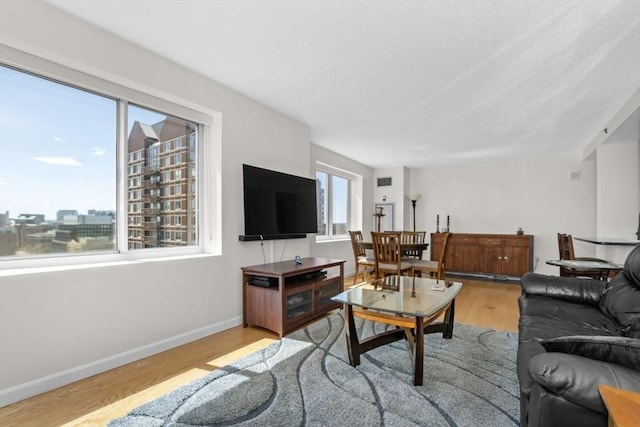 living room featuring baseboards and wood finished floors