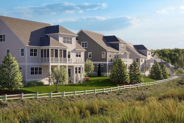 91 Miter Dr Unit 2-2, Plymouth, MA 02360 - rear view of house with a lawn, a sunroom, fence, and a residential view