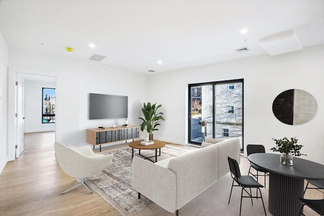 living room with light wood-type flooring