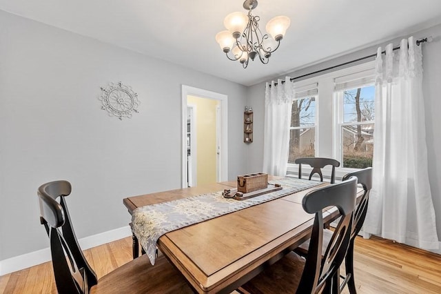 dining room featuring a chandelier and light hardwood / wood-style flooring