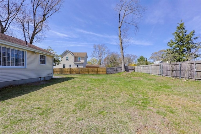 view of yard featuring a fenced backyard