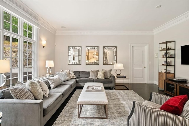 43 Bristol Rd, Wellesley, MA 02481 - living area featuring ornamental molding and wood finished floors