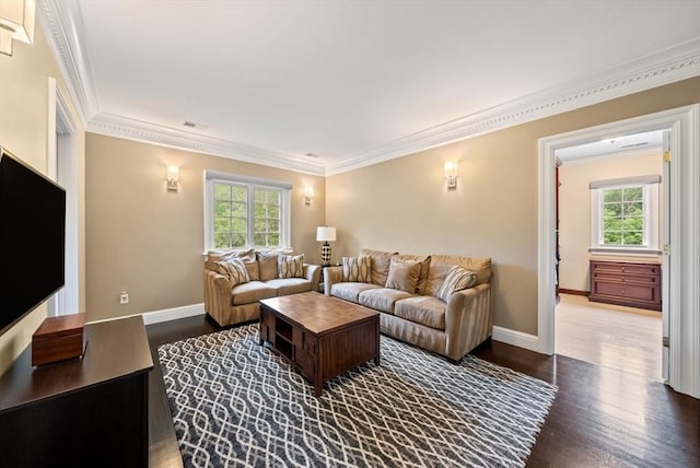 43 Bristol Rd, Wellesley, MA 02481 - living room featuring plenty of natural light, wood finished floors, and ornamental molding