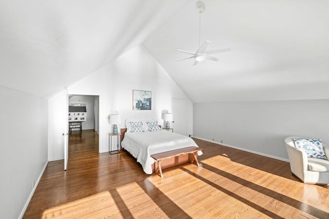 124 William St, Dartmouth, MA 02748 - bedroom with vaulted ceiling, wood finished floors, baseboards, and a ceiling fan