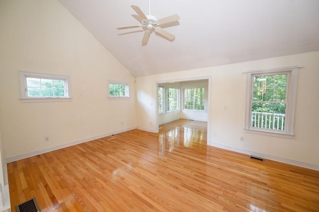 31 Mulligan Dr Unit 31, Weymouth, MA 02190 - spare room with light wood-style floors, a ceiling fan, and high vaulted ceiling