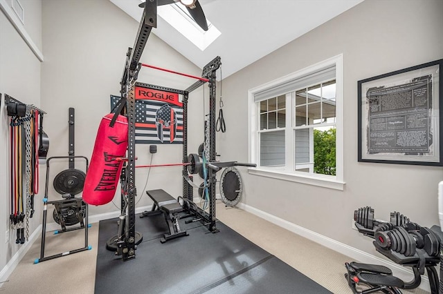 2 Inwood Dr Unit 3003, Woburn, MA 01801 - workout area featuring lofted ceiling, a skylight, and baseboards