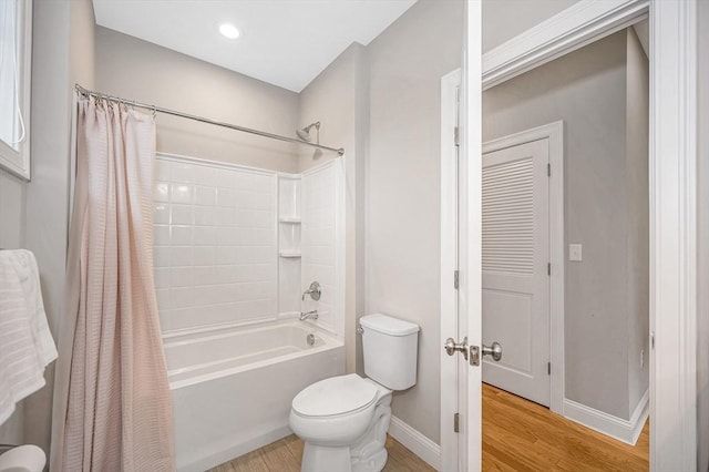 2 Inwood Dr Unit 3003, Woburn, MA 01801 - bathroom with shower / bath combination with curtain, toilet, wood finished floors, and baseboards